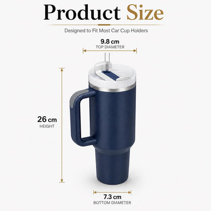 40 oz Tumbler with Handle and Straw, Vacuum Insulated Stainless Steel Travel Mug, Leak-Resistant Flip Lid, Matte Black