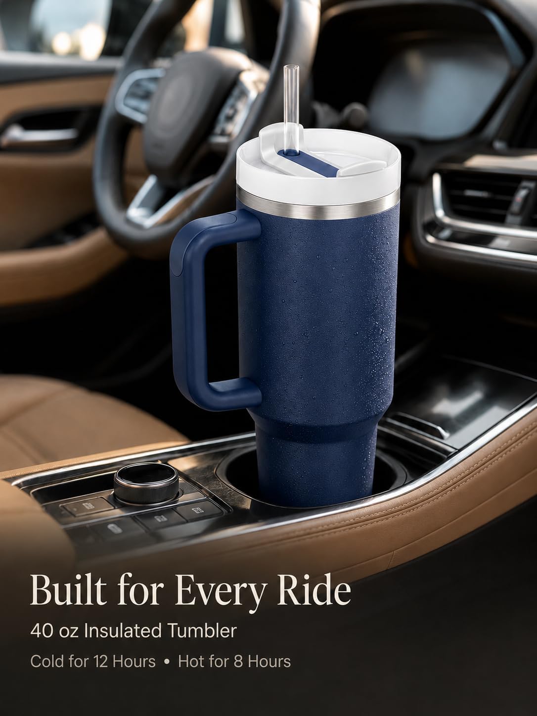 40 oz Tumbler with Handle and Straw, Vacuum Insulated Stainless Steel Travel Mug, Leak-Resistant Flip Lid, Matte Black