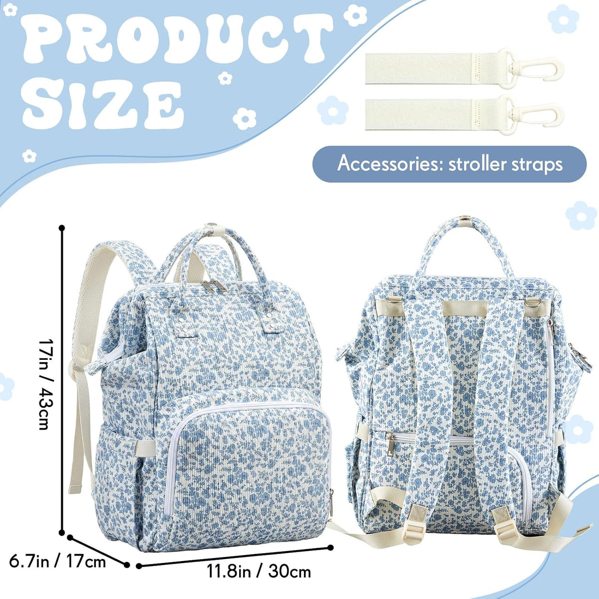 Diaper Bag Backpack Mom with Changing Pad, Light White, Floral