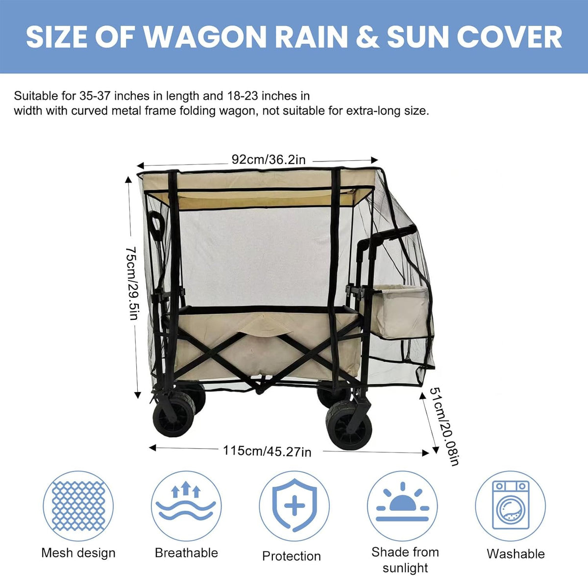 Rain Cover for Wagon Waterproof Canopy for Collapsible Folding Carts Strollers Wagon Cart Cover with Zippered Side Wagon Accessories for Camping Picnic Shopping Garden Outdoor (Transparency)