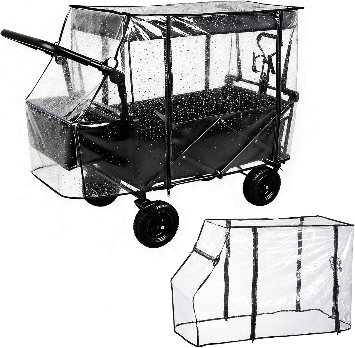 Rain Cover for Wagon Waterproof Canopy for Collapsible Folding Carts Strollers Wagon Cart Cover with Zippered Side Wagon Accessories for Camping Picnic Shopping Garden Outdoor (Transparency)