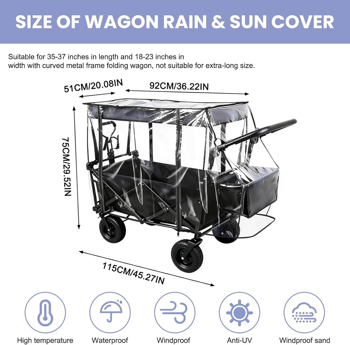 Rain Cover for Wagon Waterproof Canopy for Collapsible Folding Carts Strollers Wagon Cart Cover with Zippered Side Wagon Accessories for Camping Picnic Shopping Garden Outdoor (Transparency)