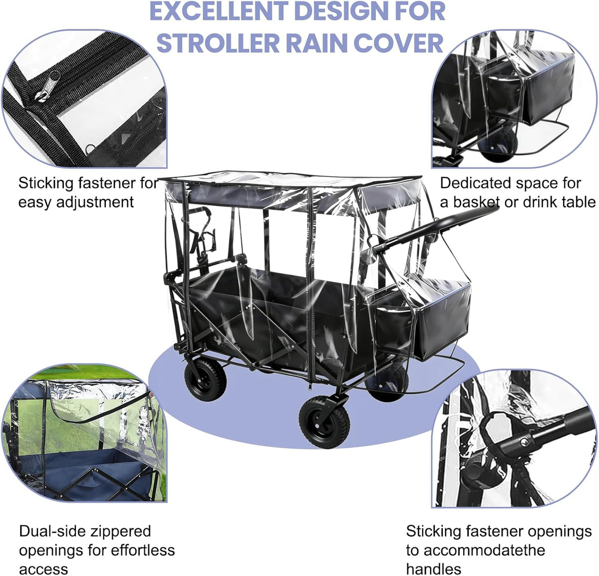 Rain Cover for Wagon Waterproof Canopy for Collapsible Folding Carts Strollers Wagon Cart Cover with Zippered Side Wagon Accessories for Camping Picnic Shopping Garden Outdoor (Transparency)