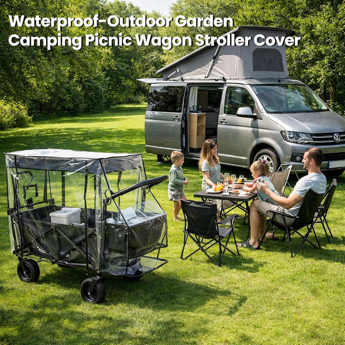 Rain Cover for Wagon Waterproof Canopy for Collapsible Folding Carts Strollers Wagon Cart Cover with Zippered Side Wagon Accessories for Camping Picnic Shopping Garden Outdoor (Transparency)