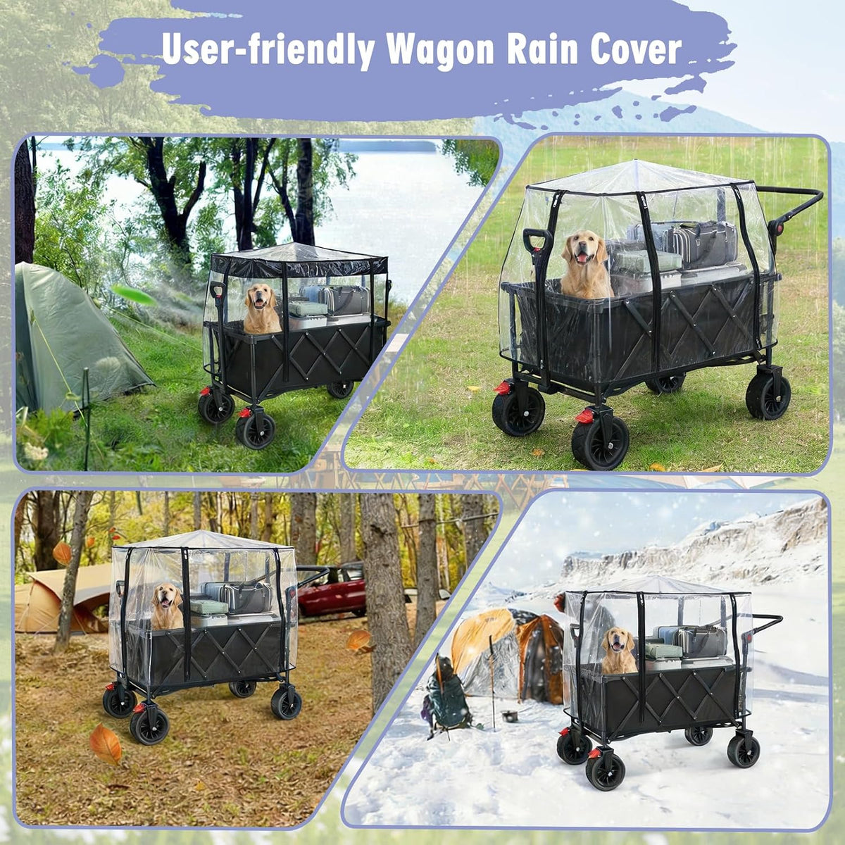 Rain Cover for Wagon Waterproof Canopy for Collapsible Folding Carts Strollers Wagon Cart Cover with Zippered Side Wagon Accessories for Camping Picnic Shopping Garden Outdoor (Transparency)