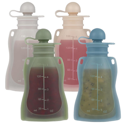4 Pack Silicone Baby Food Pouches Reusable 5OZ Containers