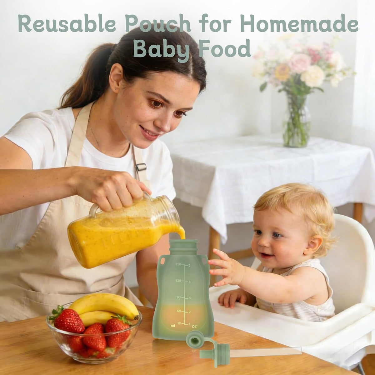 4 Pack Silicone Baby Food Pouches Reusable 5OZ Containers