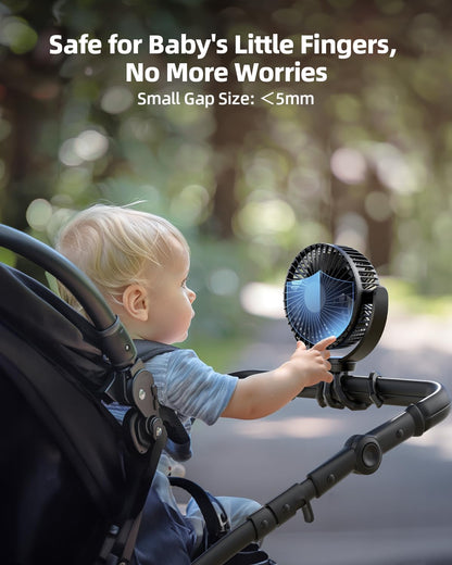 5000mAh Portable Stroller Fan - 3-Speed Battery Operated, Flexible Clip-on Tripod, 360° Rotate Flexible Tripod，USB Rechargeable Cooling for Bike, Treadmill, Travel & Car Seat