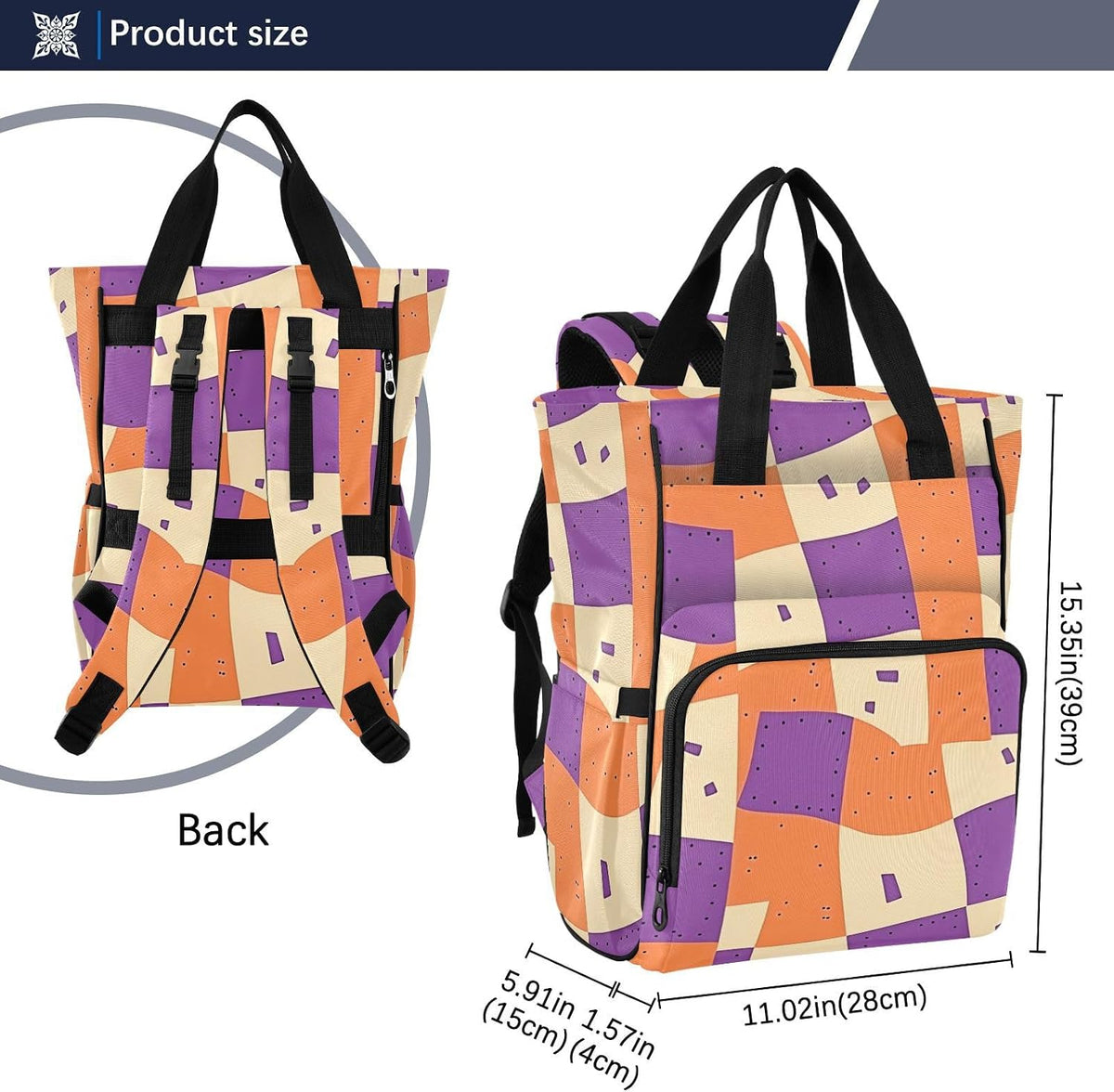 Diaper Bag Backpack, Multifunction Travel Bag for Moms Dads, Baby Changing Bag with Insulted Pockets, Stroller Straps and Side Bottle Pockets Checkered Board