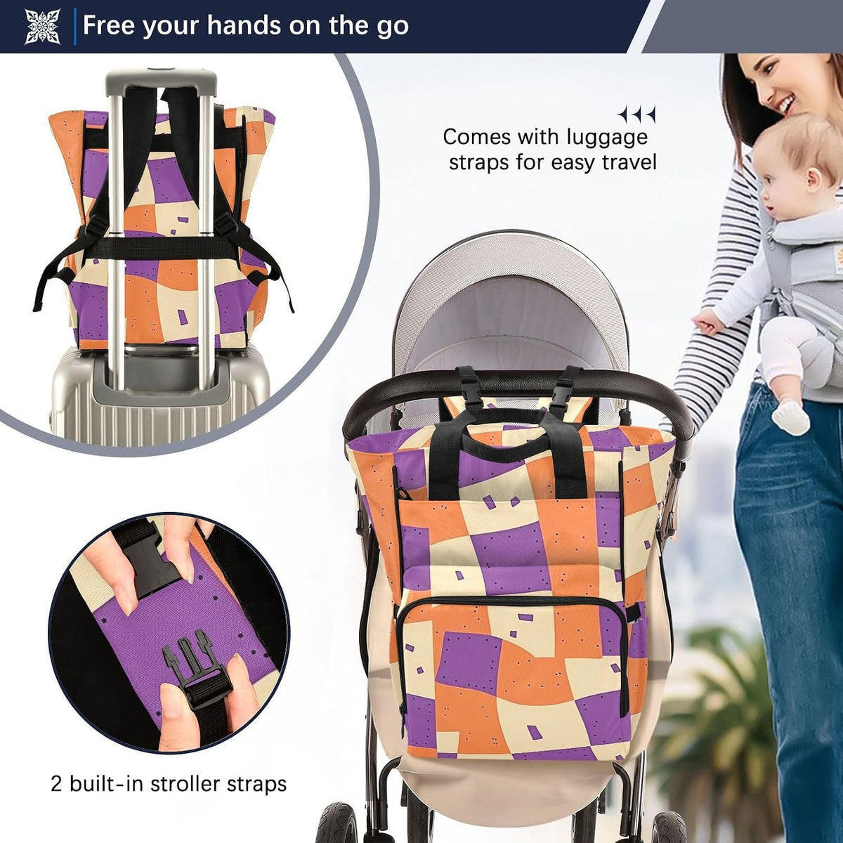 Diaper Bag Backpack, Multifunction Travel Bag for Moms Dads, Baby Changing Bag with Insulted Pockets, Stroller Straps and Side Bottle Pockets Checkered Board