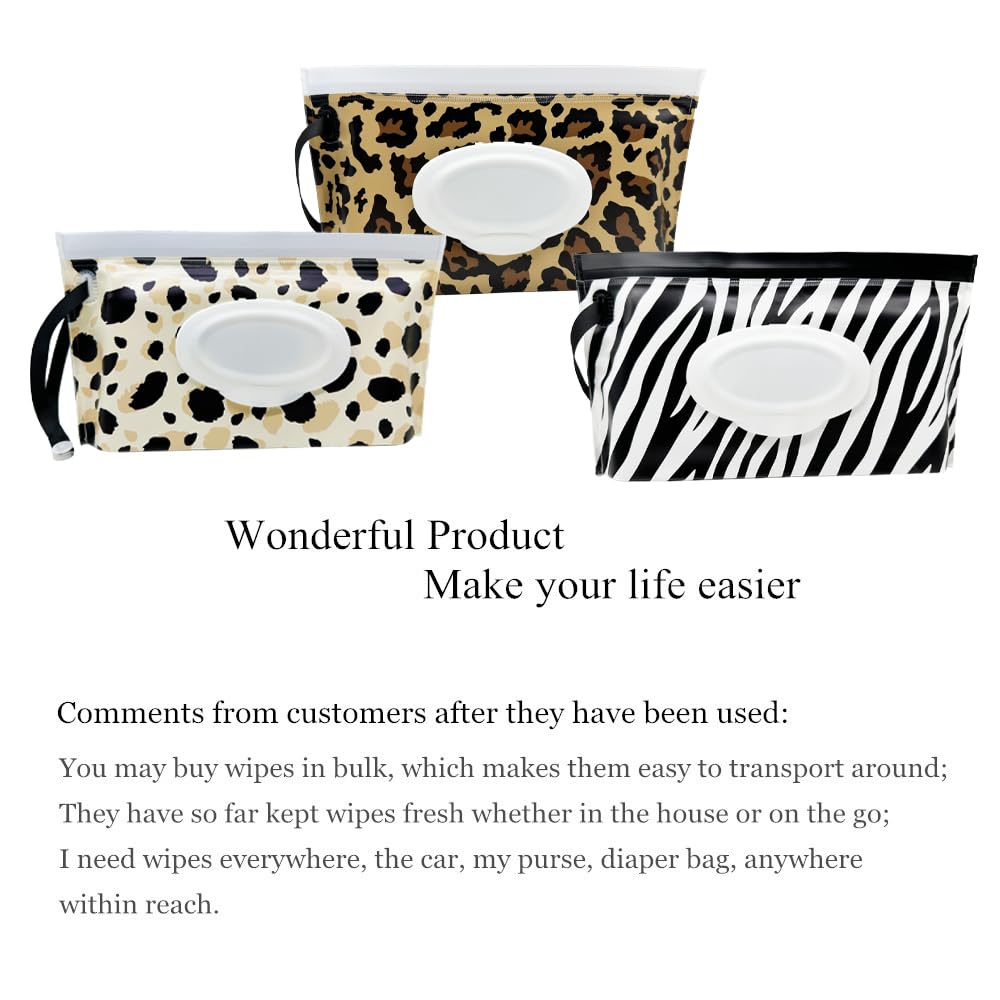 Portable Wet Wipe Pouch, Reusable Refillable Travel Wipes Holder & Case, Lightweight Flushable Diaper Wipes Container for Baby (3 Pack)
