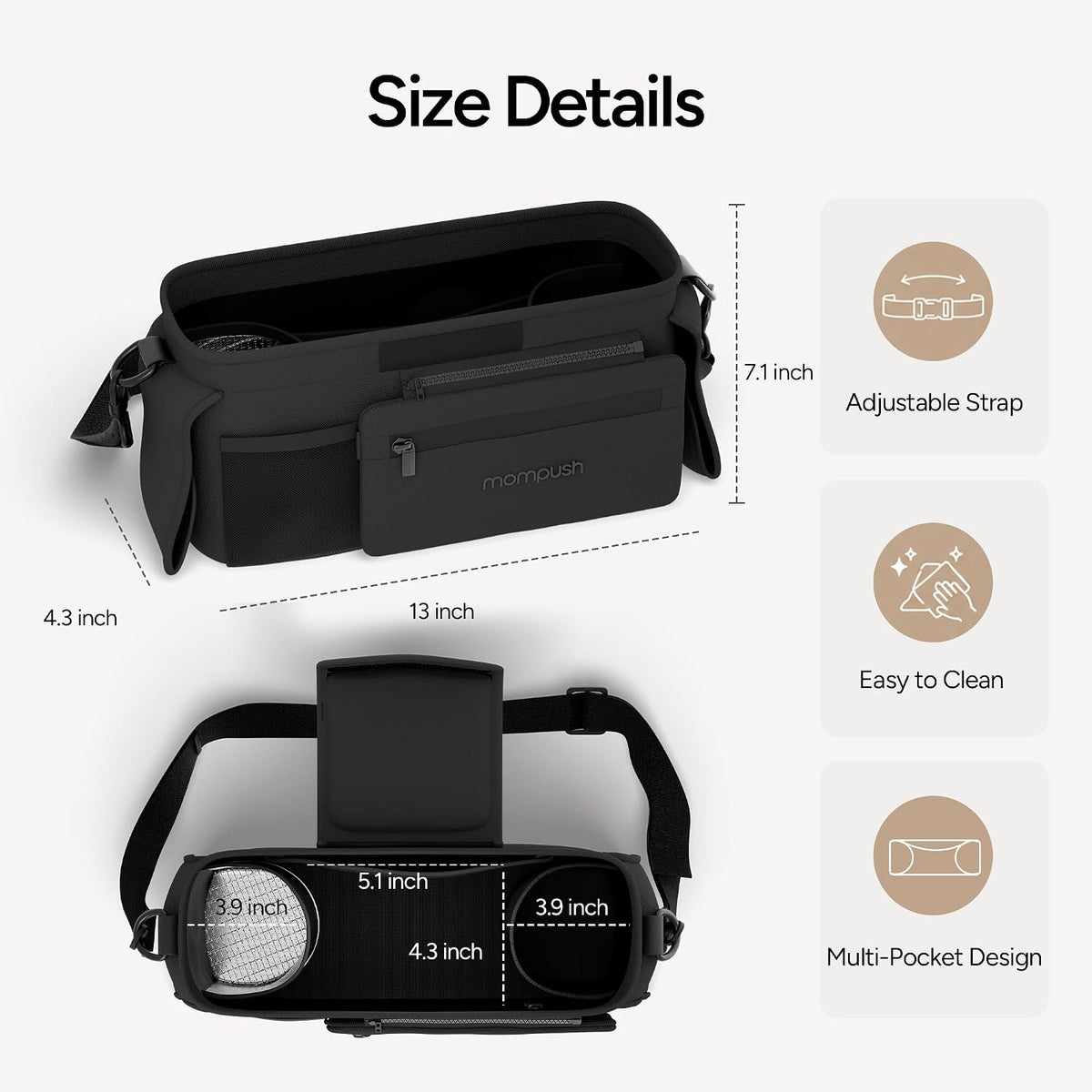 Universal Stroller Organizer Caddy with Insulated Cup Holder