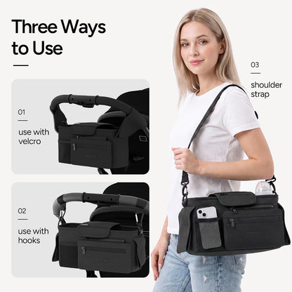 Universal Stroller Organizer Caddy with Insulated Cup Holder