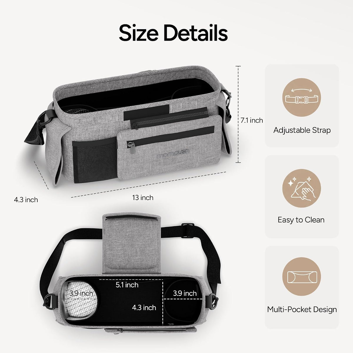 Universal Stroller Organizer Caddy with Insulated Cup Holder