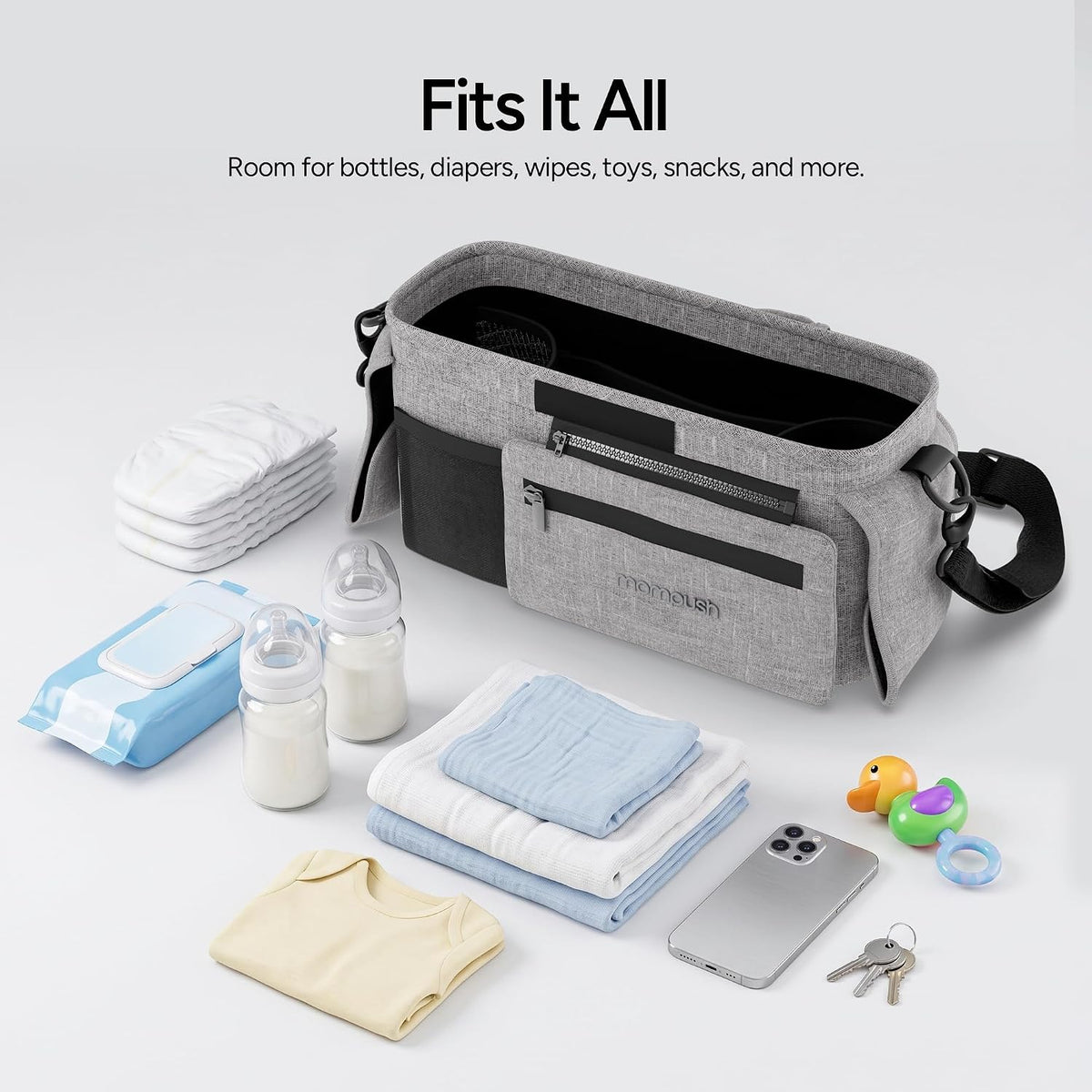 Universal Stroller Organizer Caddy with Insulated Cup Holder