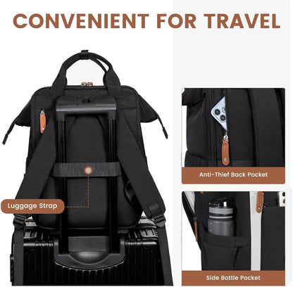Laptop Backpack for Women with Giant Tumbler Holder Pocket,15.6 inch Waterproof Travel Backpack Purse Computer Laptop Bag