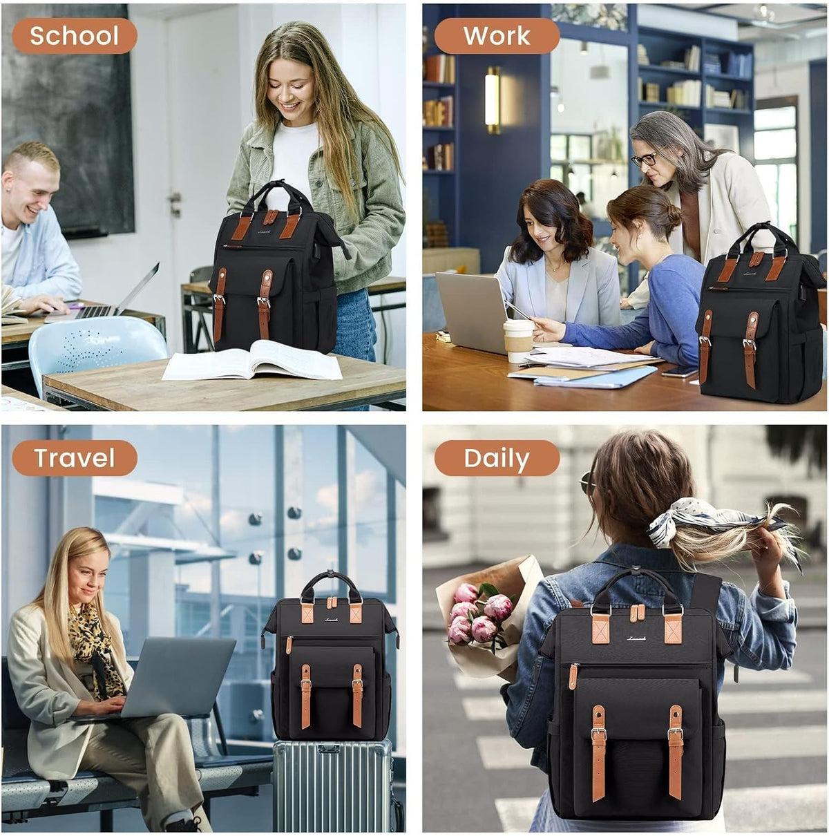 Laptop Backpack for Women with Giant Tumbler Holder Pocket,15.6 inch Waterproof Travel Backpack Purse Computer Laptop Bag