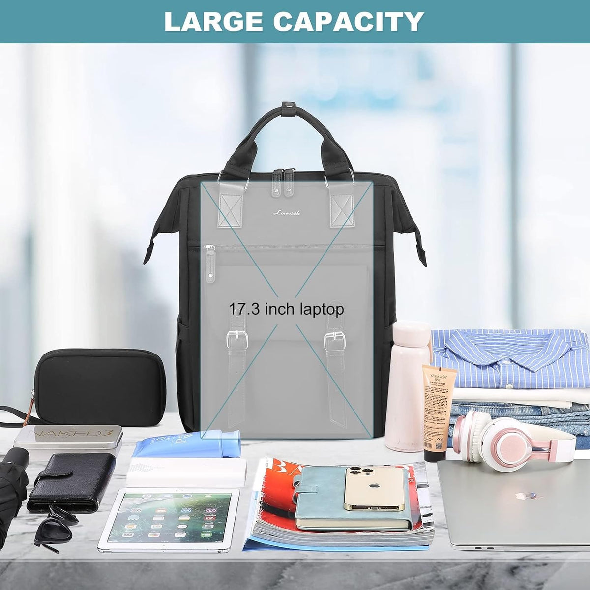 Laptop Backpack for Women with Giant Tumbler Holder Pocket,15.6 inch Waterproof Travel Backpack Purse Computer Laptop Bag
