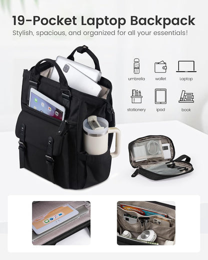 Laptop Backpack for Women with Giant Tumbler Holder Pocket,15.6 inch Waterproof Travel Backpack Purse Computer Laptop Bag