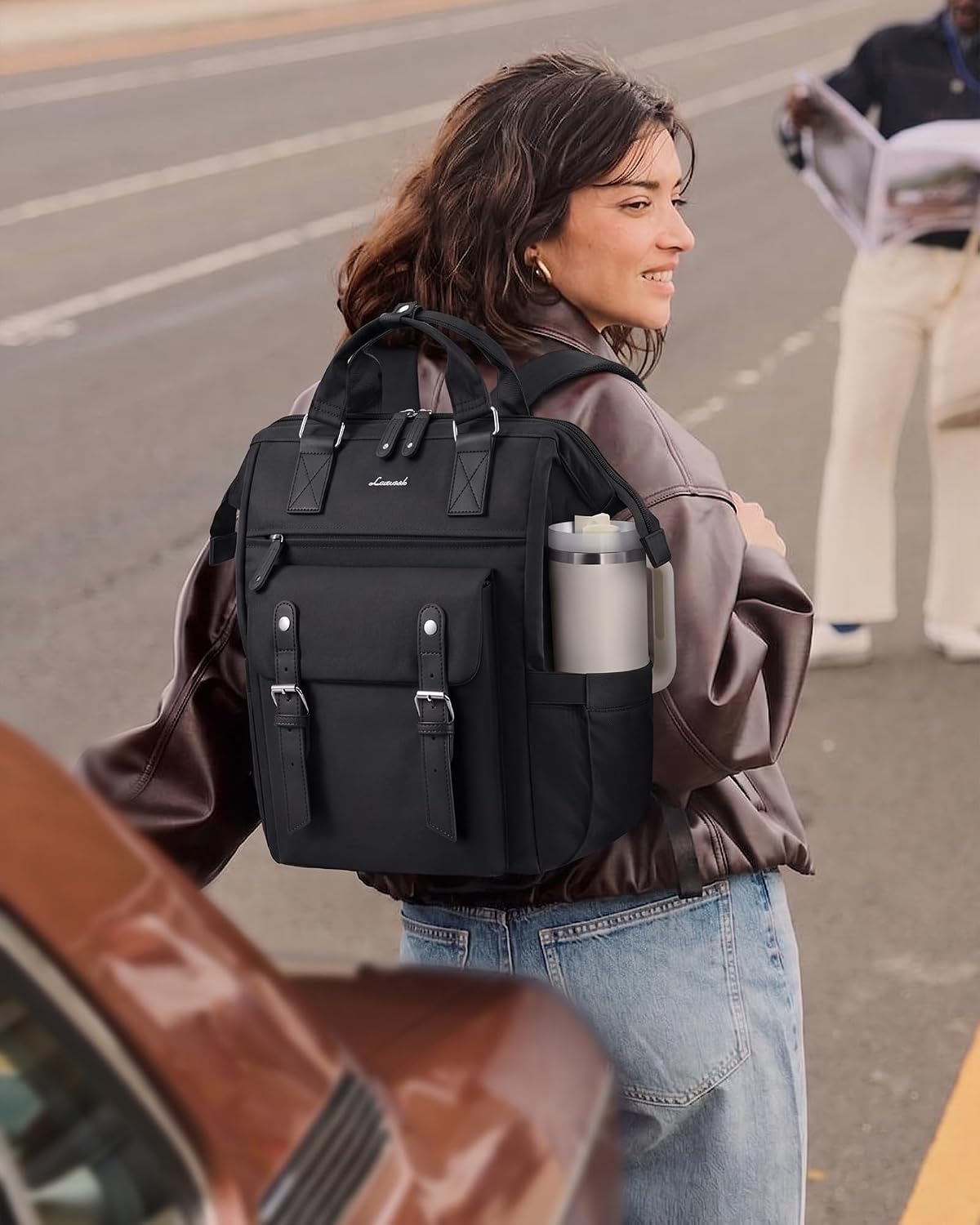 Laptop Backpack for Women with Giant Tumbler Holder Pocket,15.6 inch Waterproof Travel Backpack Purse Computer Laptop Bag