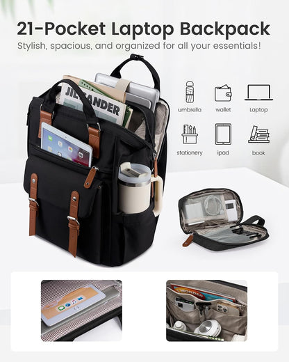Laptop Backpack for Women with Giant Tumbler Holder Pocket,15.6 inch Waterproof Travel Backpack Purse Computer Laptop Bag