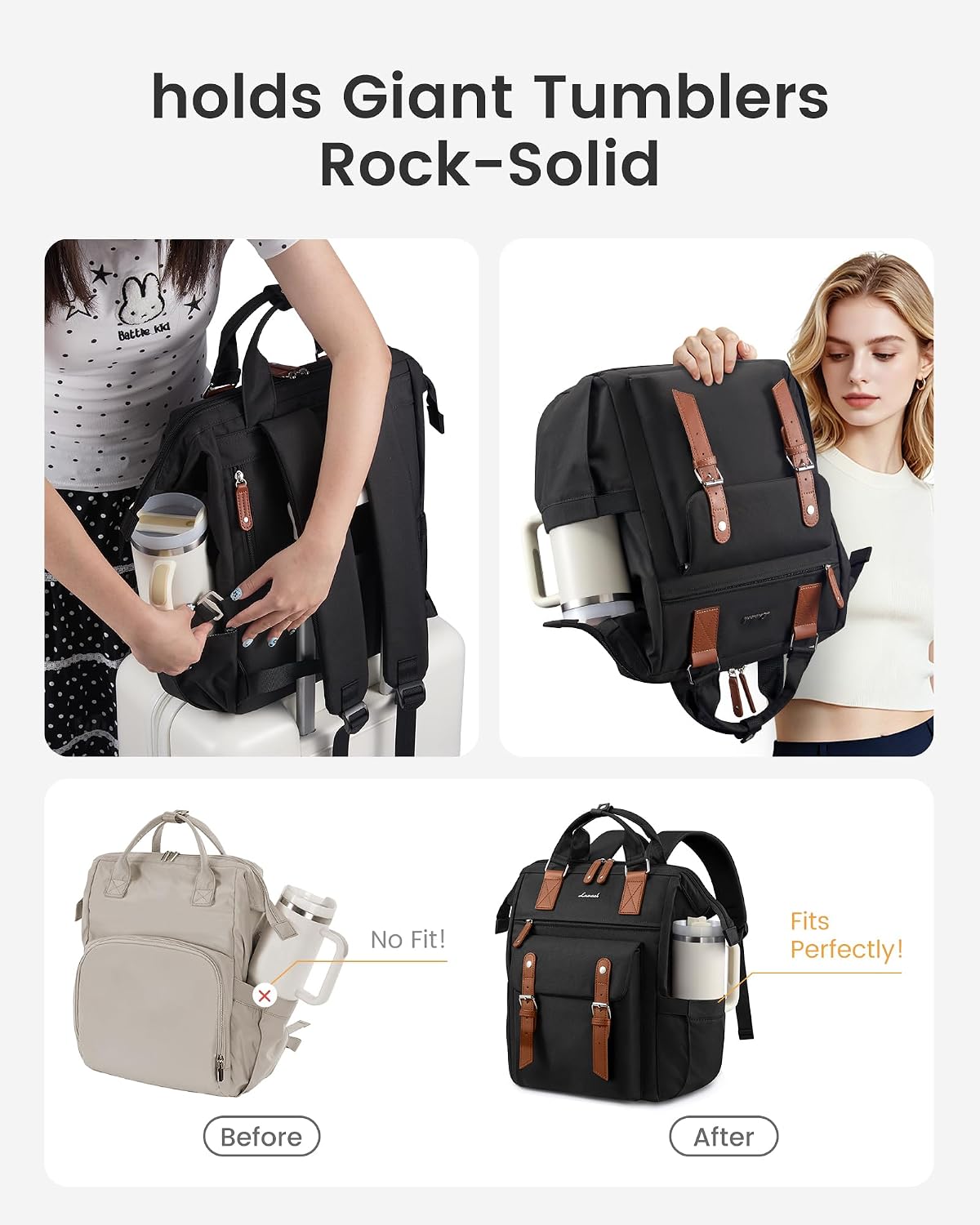 Laptop Backpack for Women with Giant Tumbler Holder Pocket,15.6 inch Waterproof Travel Backpack Purse Computer Laptop Bag