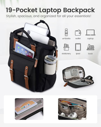 Laptop Backpack for Women with Giant Tumbler Holder Pocket,15.6 inch Waterproof Travel Backpack Purse Computer Laptop Bag