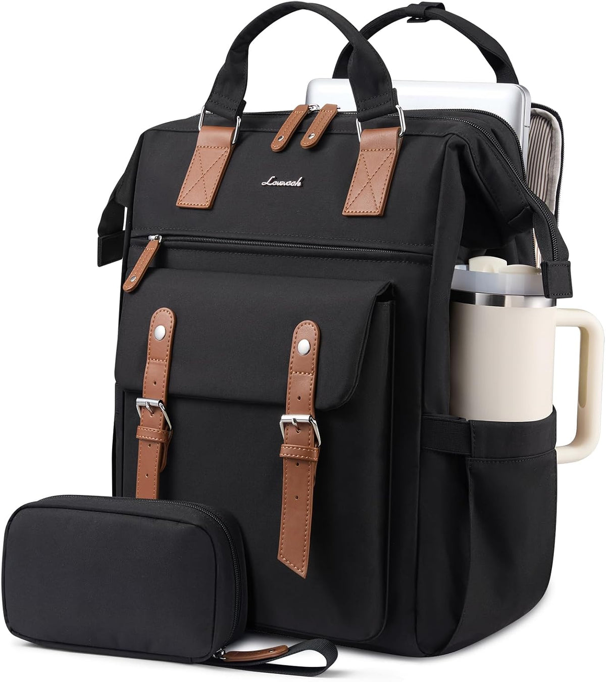 Laptop Backpack for Women with Giant Tumbler Holder Pocket,15.6 inch Waterproof Travel Backpack Purse Computer Laptop Bag