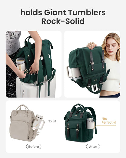 Laptop Backpack for Women with Giant Tumbler Holder Pocket,15.6 inch Waterproof Travel Backpack Purse Computer Laptop Bag