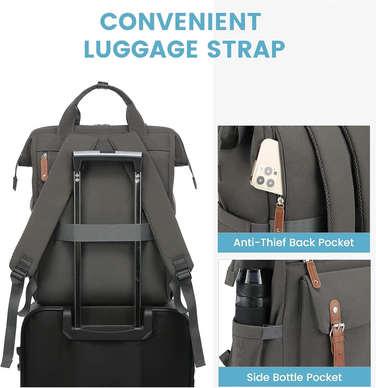 Laptop Backpack for Women with Giant Tumbler Holder Pocket,15.6 inch Waterproof Travel Backpack Purse Computer Laptop Bag