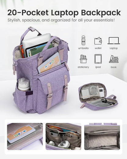 Laptop Backpack for Women with Giant Tumbler Holder Pocket,15.6 inch Waterproof Travel Backpack Purse Computer Laptop Bag