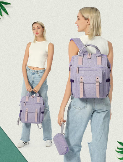Laptop Backpack for Women with Giant Tumbler Holder Pocket,15.6 inch Waterproof Travel Backpack Purse Computer Laptop Bag