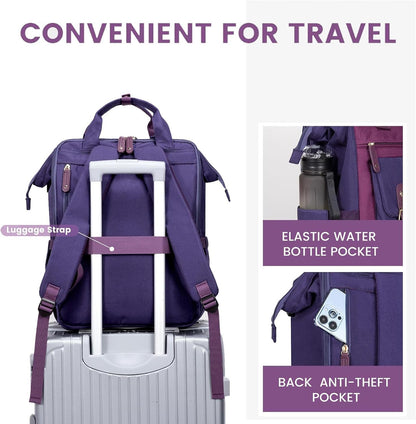 Laptop Backpack for Women with Giant Tumbler Holder Pocket,15.6 inch Waterproof Travel Backpack Purse Computer Laptop Bag