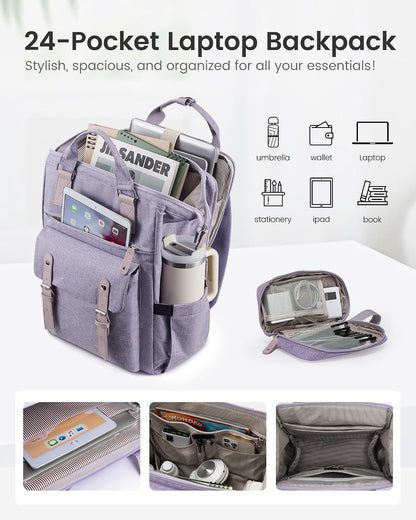 Laptop Backpack for Women with Giant Tumbler Holder Pocket,15.6 inch Waterproof Travel Backpack Purse Computer Laptop Bag