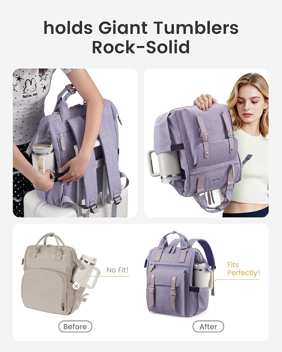 Laptop Backpack for Women with Giant Tumbler Holder Pocket,15.6 inch Waterproof Travel Backpack Purse Computer Laptop Bag