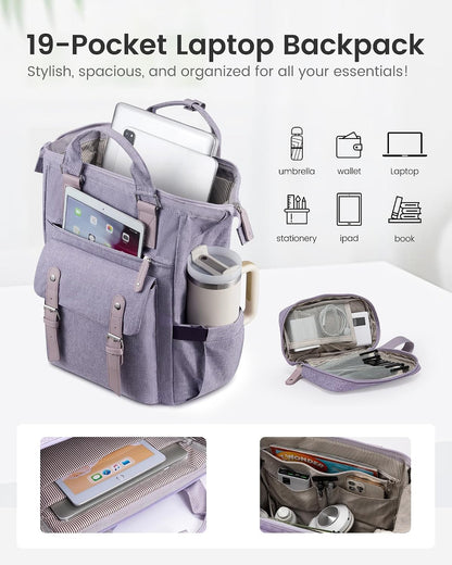 Laptop Backpack for Women with Giant Tumbler Holder Pocket,15.6 inch Waterproof Travel Backpack Purse Computer Laptop Bag