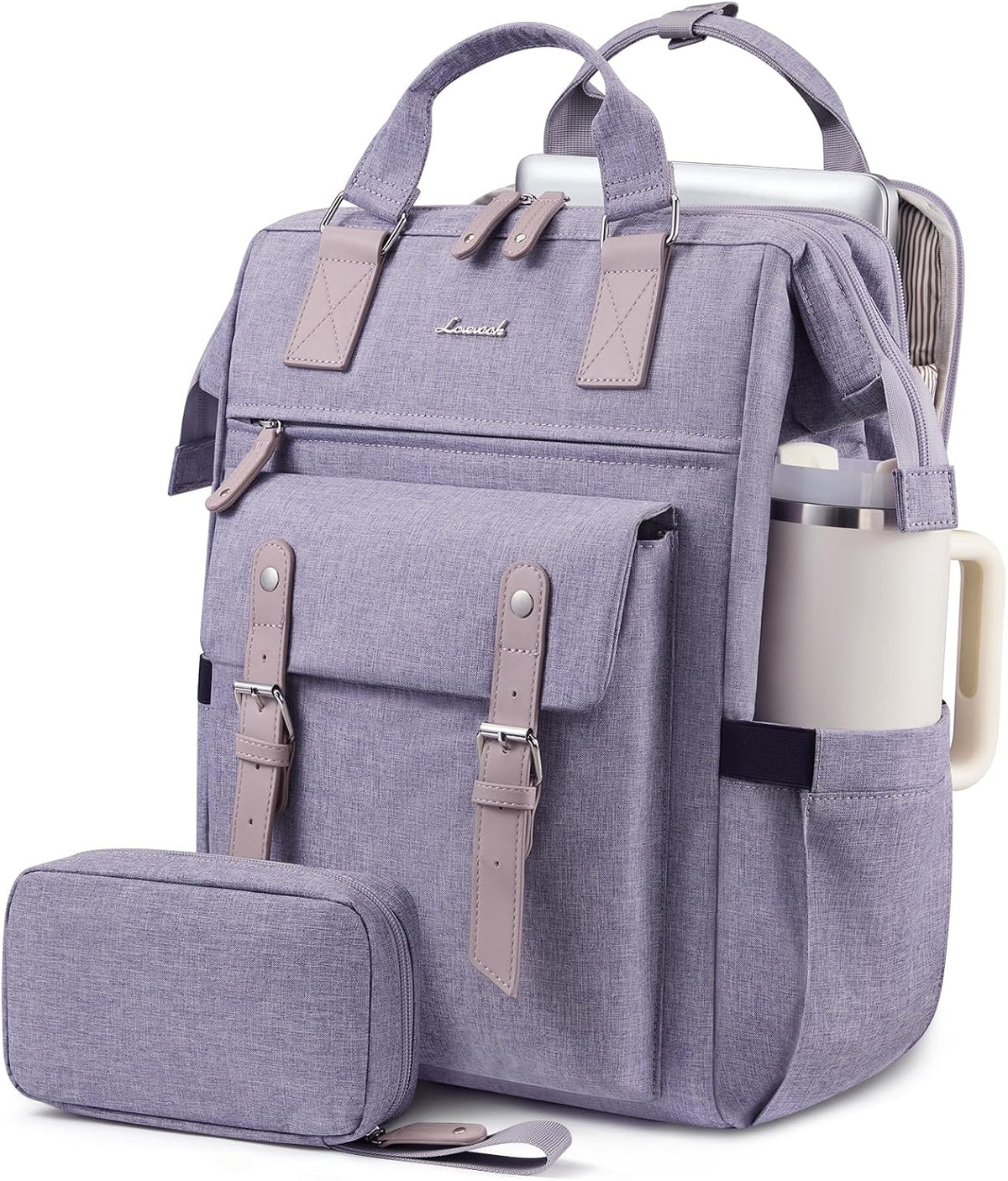 Laptop Backpack for Women with Giant Tumbler Holder Pocket,15.6 inch Waterproof Travel Backpack Purse Computer Laptop Bag