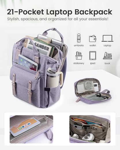 Laptop Backpack for Women with Giant Tumbler Holder Pocket,15.6 inch Waterproof Travel Backpack Purse Computer Laptop Bag