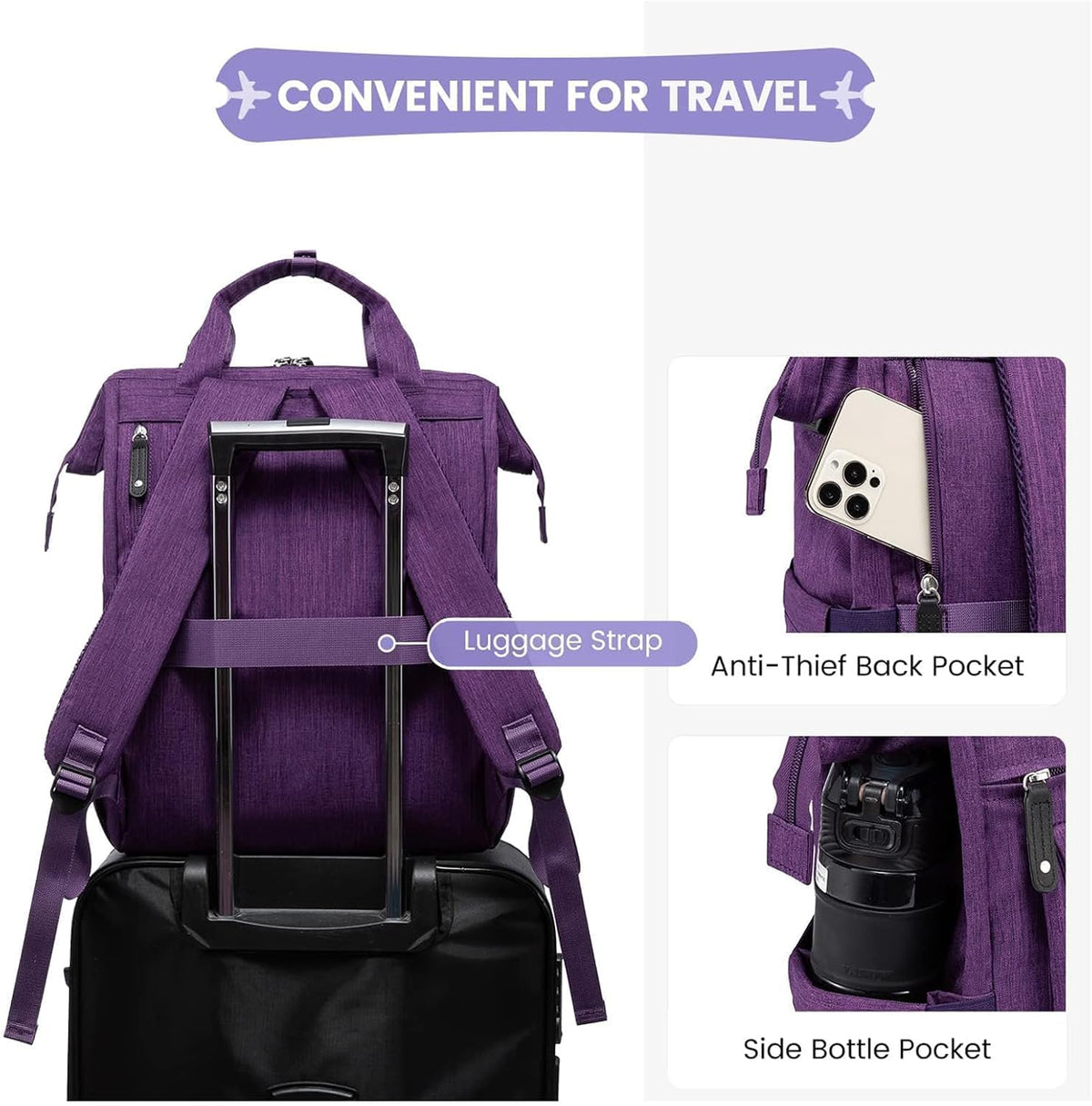 Laptop Backpack for Women with Giant Tumbler Holder Pocket,15.6 inch Waterproof Travel Backpack Purse Computer Laptop Bag