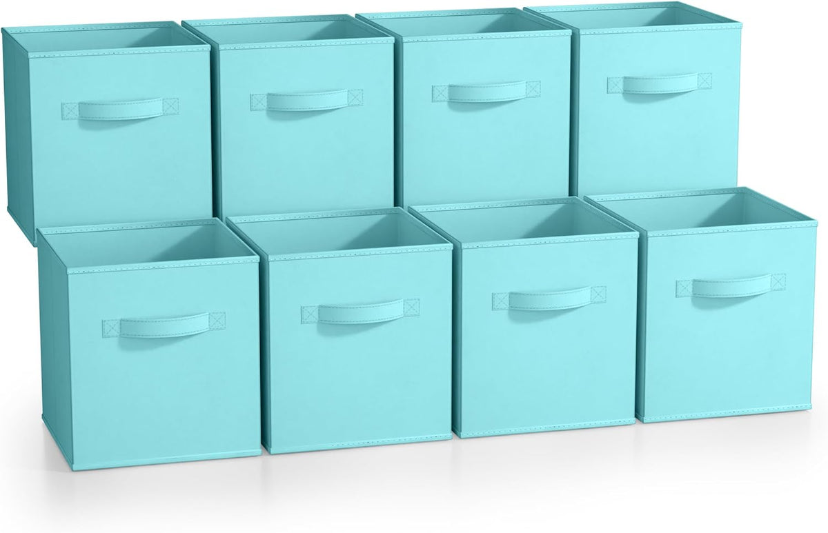 Fabric Storage Cubes, 8 Pack, with Handles (13 Inch, Green)