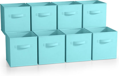 Fabric Storage Cubes, 8 Pack, with Handles (13 Inch, Green)