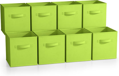 Fabric Storage Cubes, 8 Pack, with Handles (13 Inch, Green)
