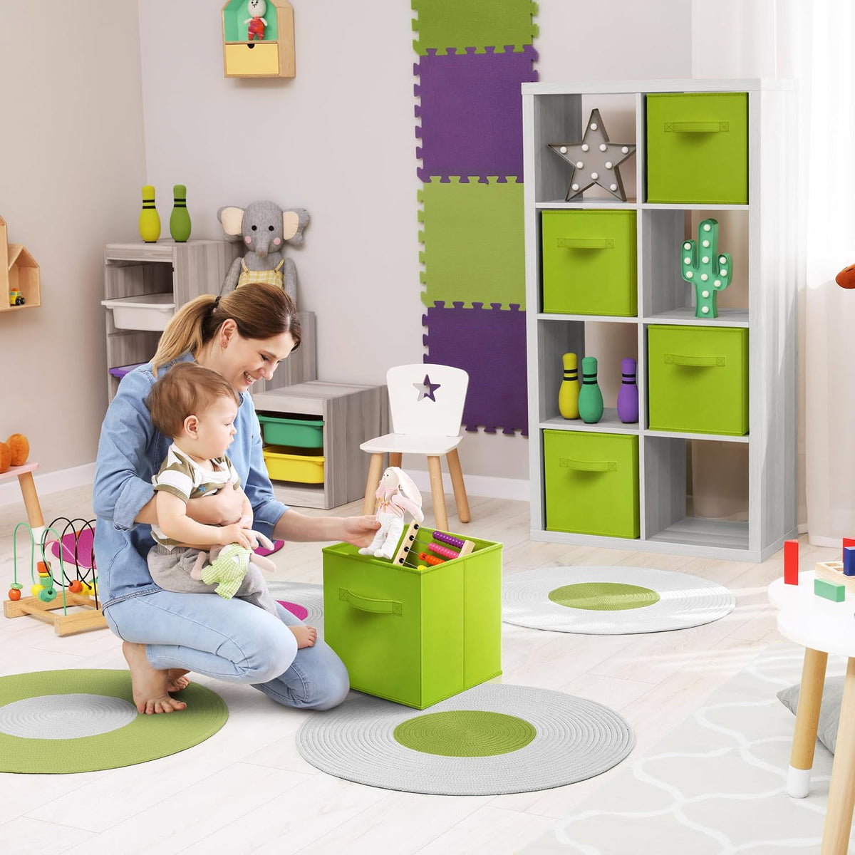 Fabric Storage Cubes, 8 Pack, with Handles (13 Inch, Green)
