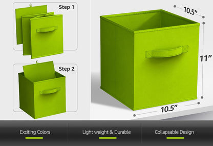 Fabric Storage Cubes, 8 Pack, with Handles (13 Inch, Green)