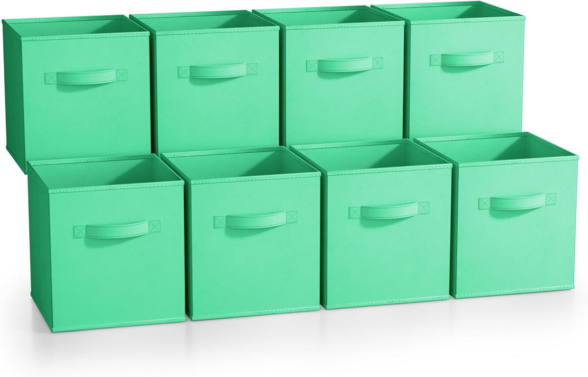 Fabric Storage Cubes, 8 Pack, with Handles (13 Inch, Green)
