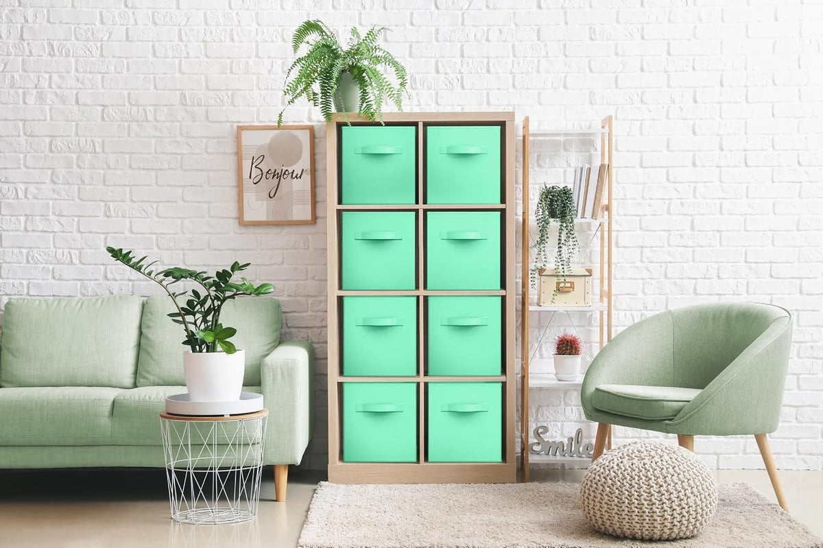 Fabric Storage Cubes, 8 Pack, with Handles (13 Inch, Green)