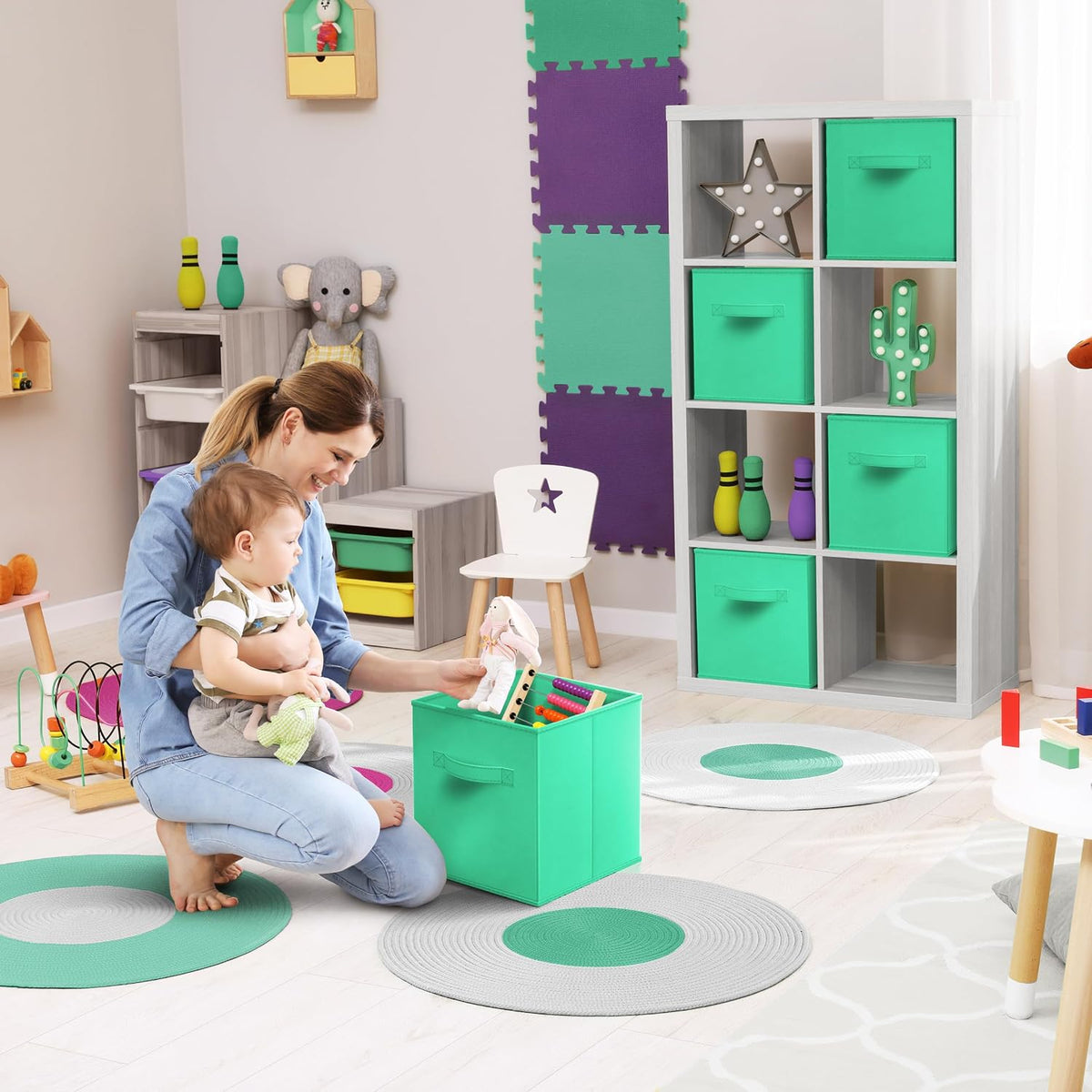 Fabric Storage Cubes, 8 Pack, with Handles (13 Inch, Green)