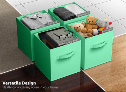 Fabric Storage Cubes, 8 Pack, with Handles (13 Inch, Green)