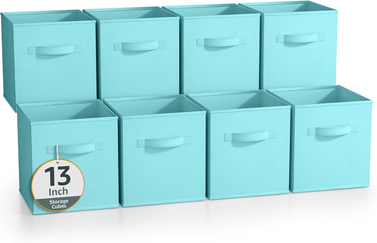 Fabric Storage Cubes, 8 Pack, with Handles (13 Inch, Green)