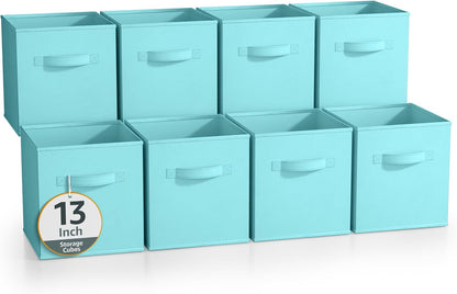 Fabric Storage Cubes, 8 Pack, with Handles (13 Inch, Green)